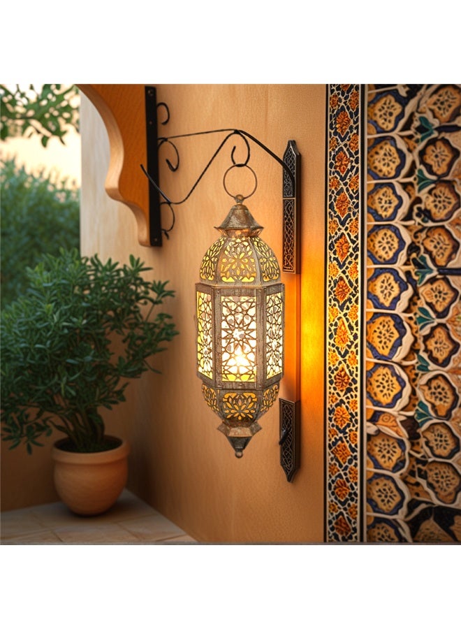 Ramadan Lantern Candle Holder, Metal Eid Mubarak Lantern Decor Lights, Moroccan Hollowed Lantern Lighting Decoration for Home Table Party Ramadan Tabletop, 12*12*34cm (Gold) - Image 2